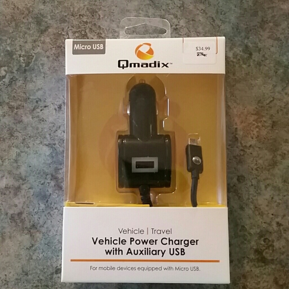 Qmadix Vehicle Power Charger with Auxiliary USB